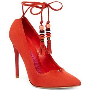 B Brian Atwood Hanna Kid Suede Poppy Pumps